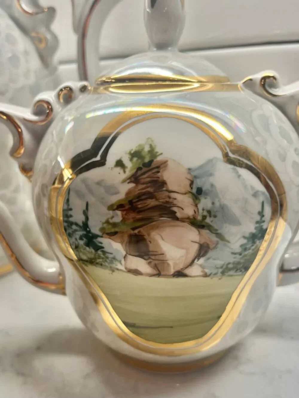 Fenix Kislovodsk Porcelain Russian Stacked Tea Set, Hand-painted,